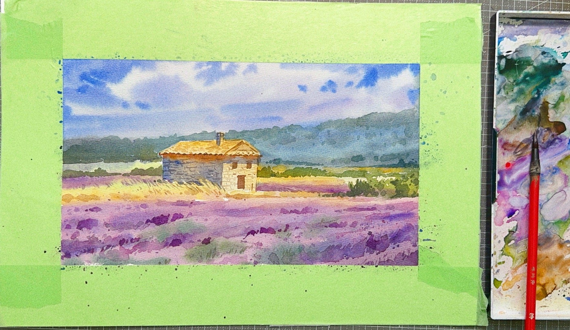 水彩风景篇·《薰衣草花田》绘制步骤