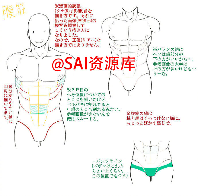 画不好心目中的美好男性身材 拿去练习吧 转需