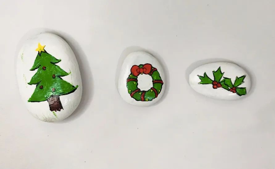 圣诞系列:在石头上"长"出来的圣诞树,可爱极了|圣诞树|石头画|花环