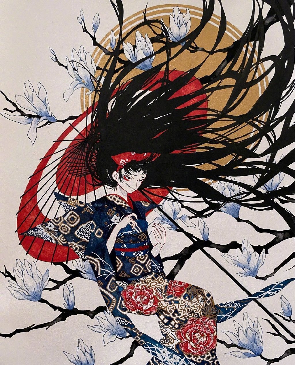 日本插画师 七灯白 笔下唯美的和风人物插画 .