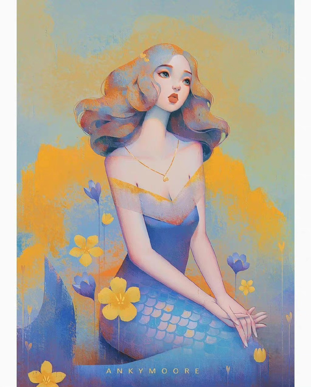 唯美的复古人物插画扁平的风格和复古色调使得画面显得更高级