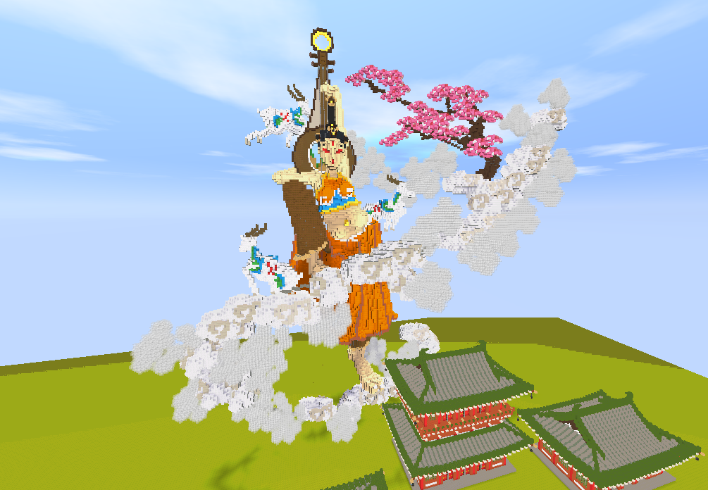 迷你世界:鉴赏敦煌飞天地图,展现反弹琵琶的优美姿态,翩翩起舞