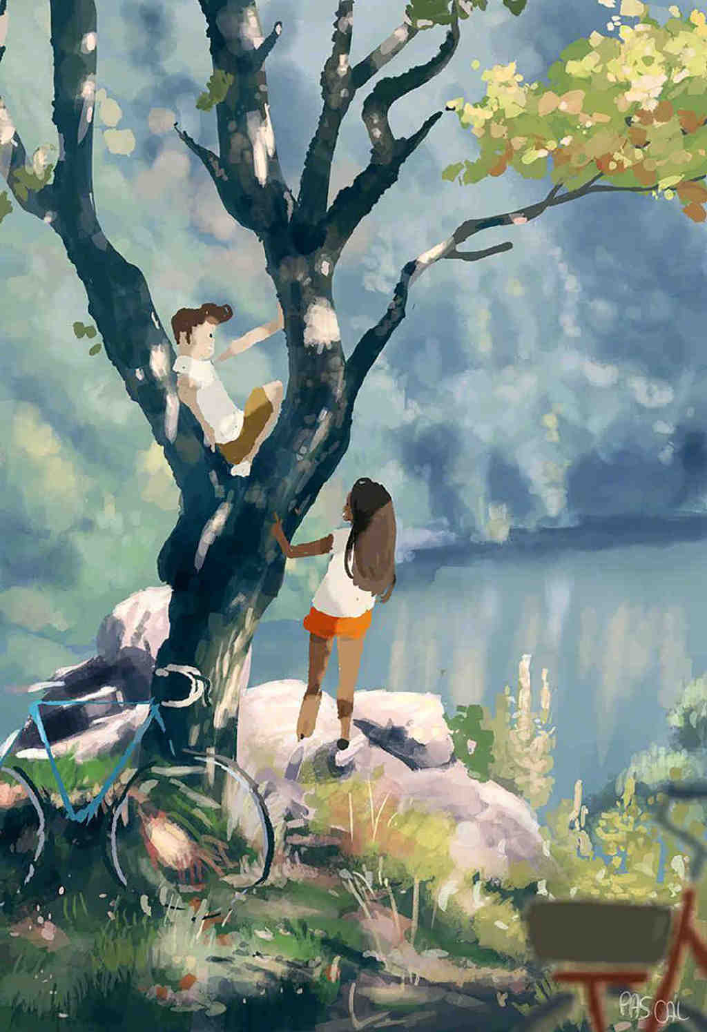 充满着浓浓情感的人物插画，不管是配色还是光影，都很有个人特色休闲区蓝鸢梦想 - Www.slyday.coM