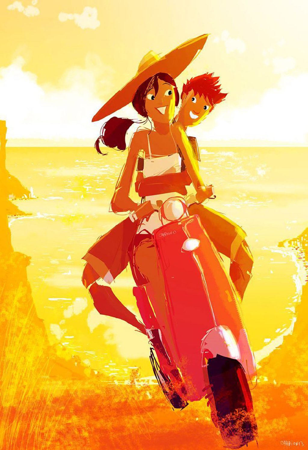 充满着浓浓情感的人物插画，不管是配色还是光影，都很有个人特色休闲区蓝鸢梦想 - Www.slyday.coM