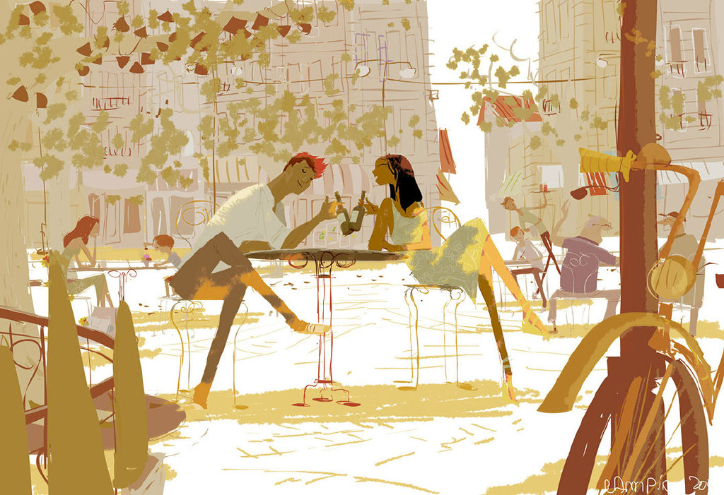 充满着浓浓情感的人物插画，不管是配色还是光影，都很有个人特色休闲区蓝鸢梦想 - Www.slyday.coM