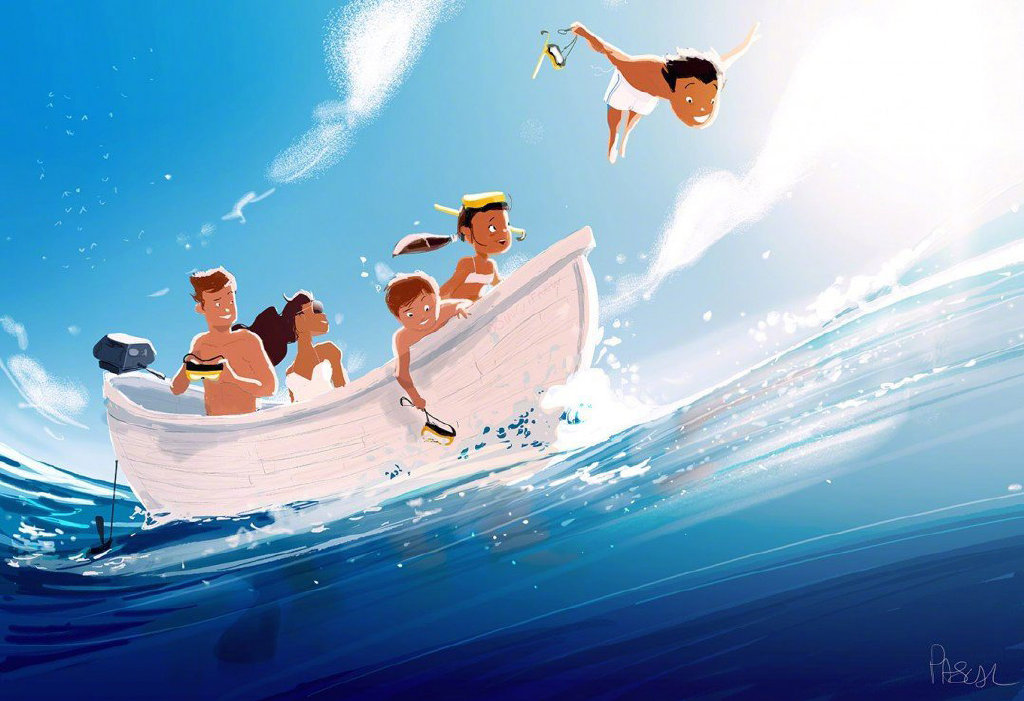 充满着浓浓情感的人物插画，不管是配色还是光影，都很有个人特色休闲区蓝鸢梦想 - Www.slyday.coM