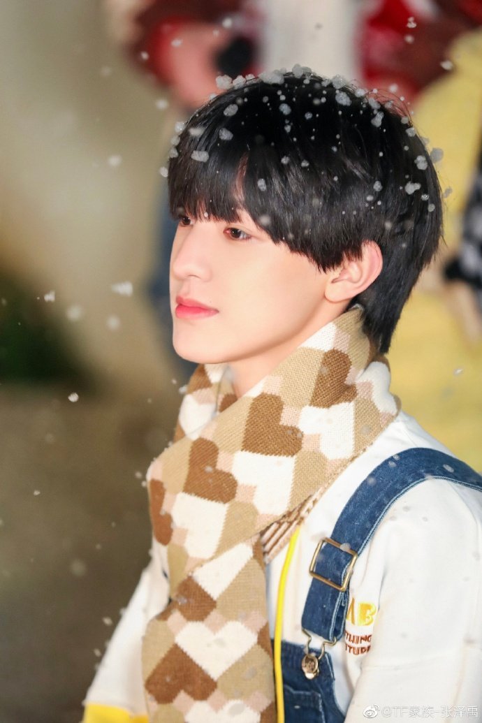 张泽禹更新一组圣诞限定照 飘着雪花氛围感一整个拉