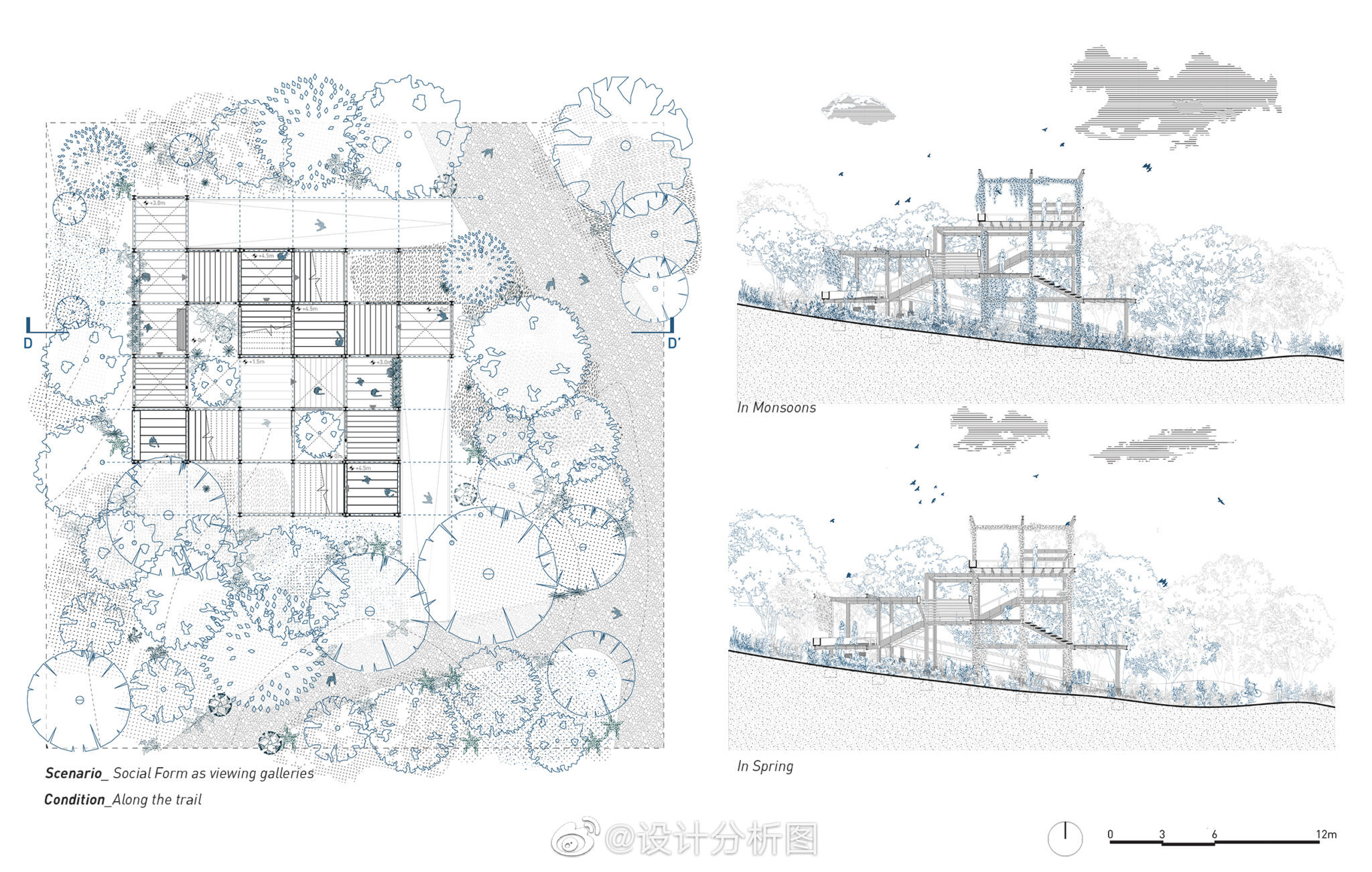一组蓝色系线稿风生物建筑设计图纸__财经头条