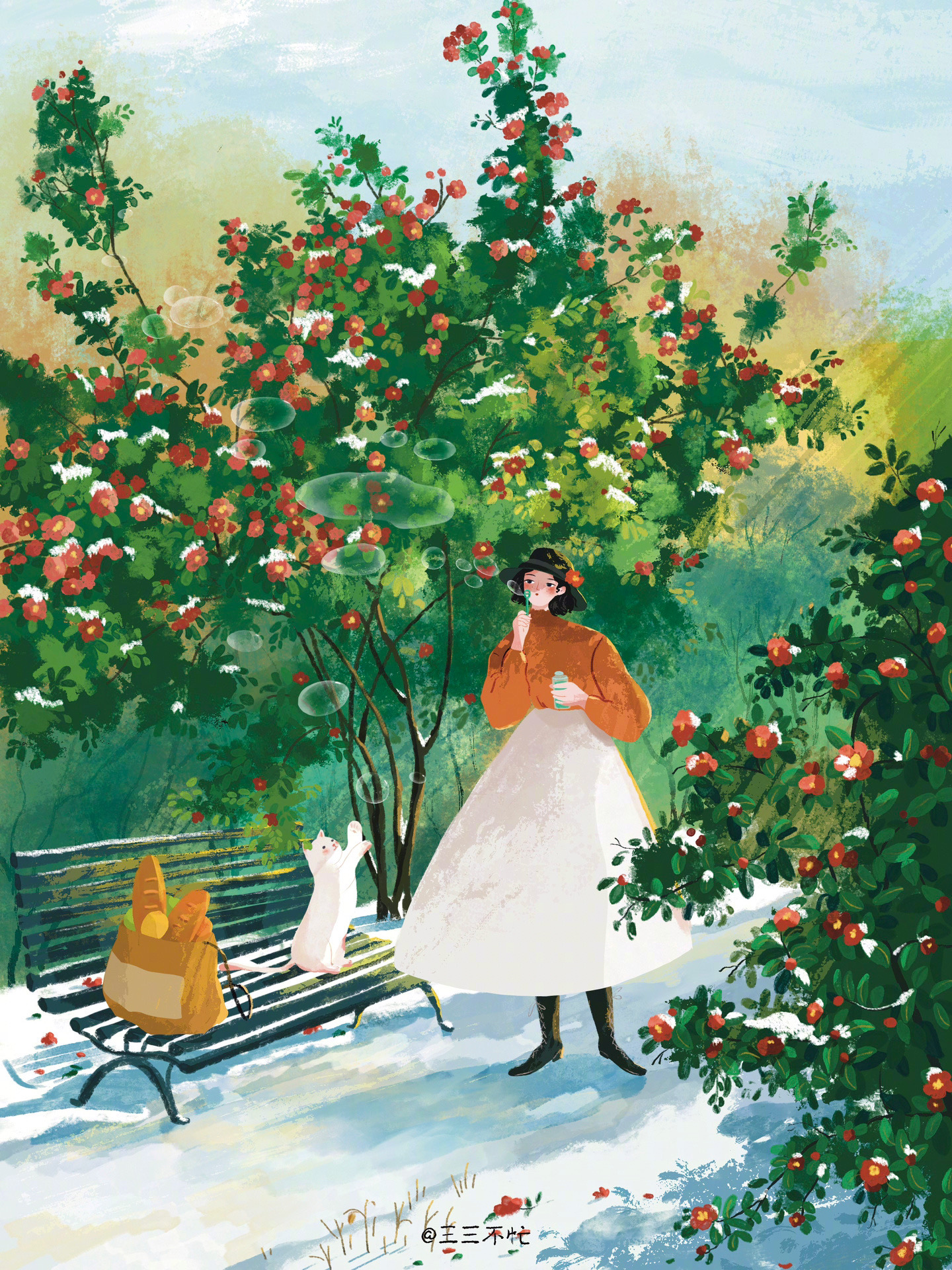 绿色系的插画看完心情都明媚了