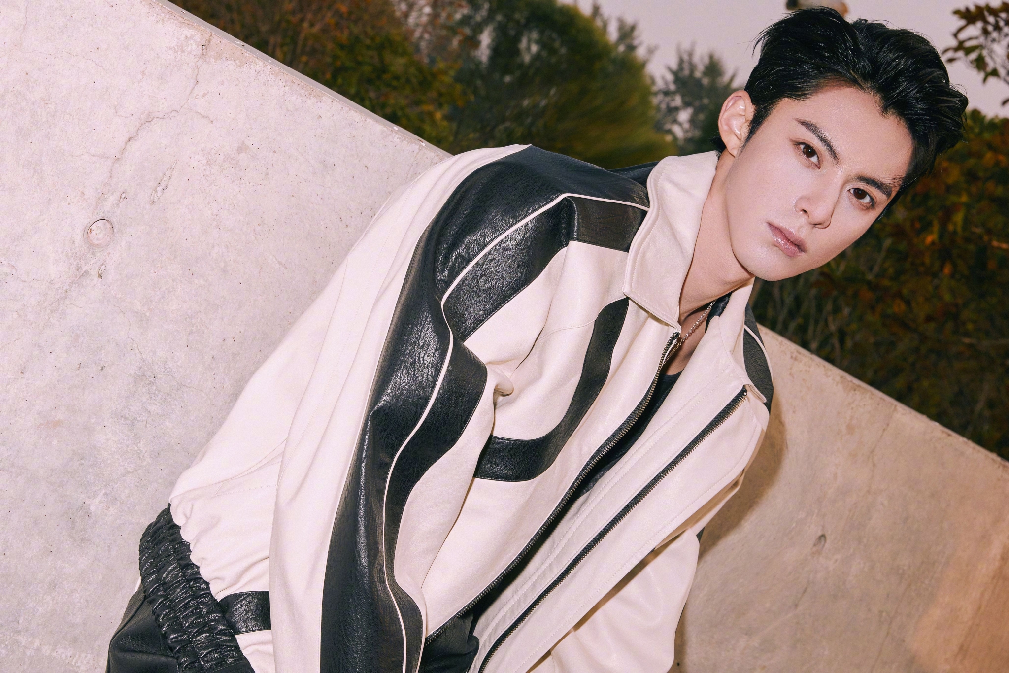 王鹤棣黑白撞色皮衣造型大片 王鹤棣站在那就是bking吧!