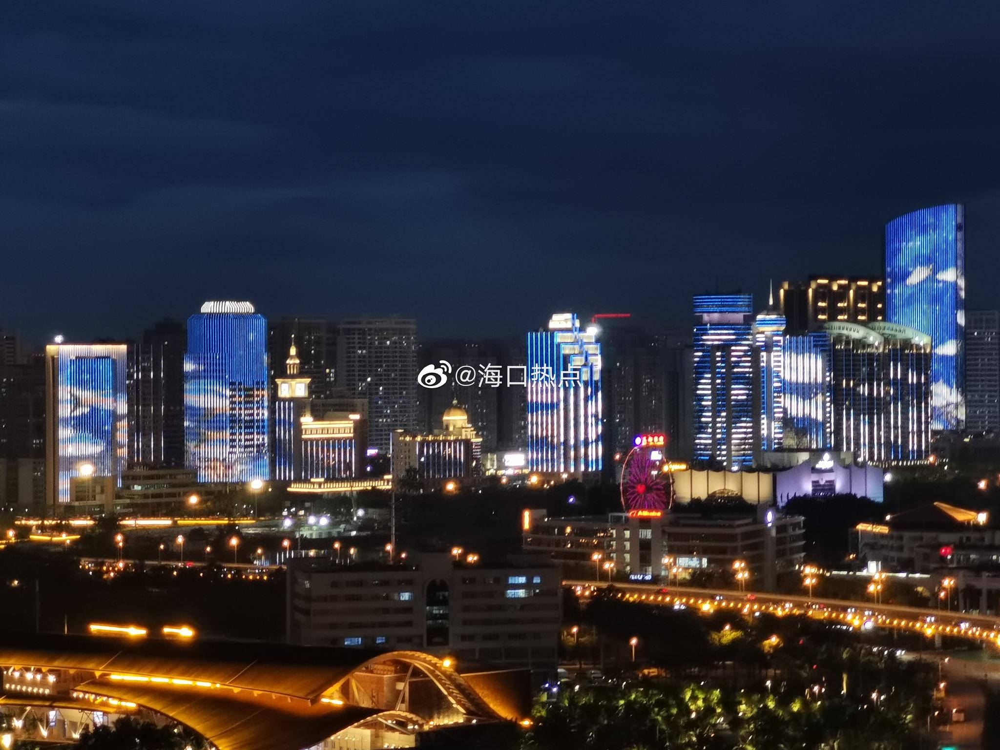 海口美丽的景色等你去打卡,俯瞰海口湾,夜景超级迷人