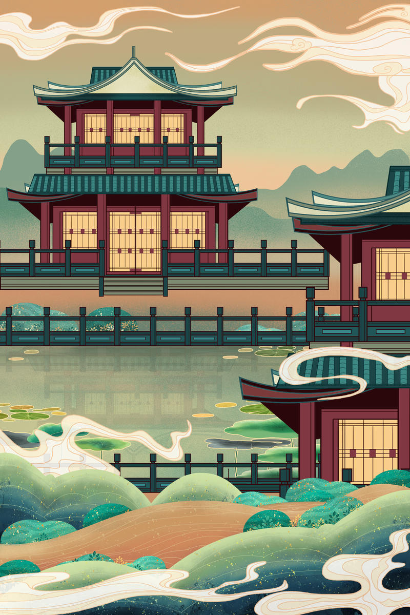 精选30款国潮风城市插画素材下载素材格式psd文件获取方法