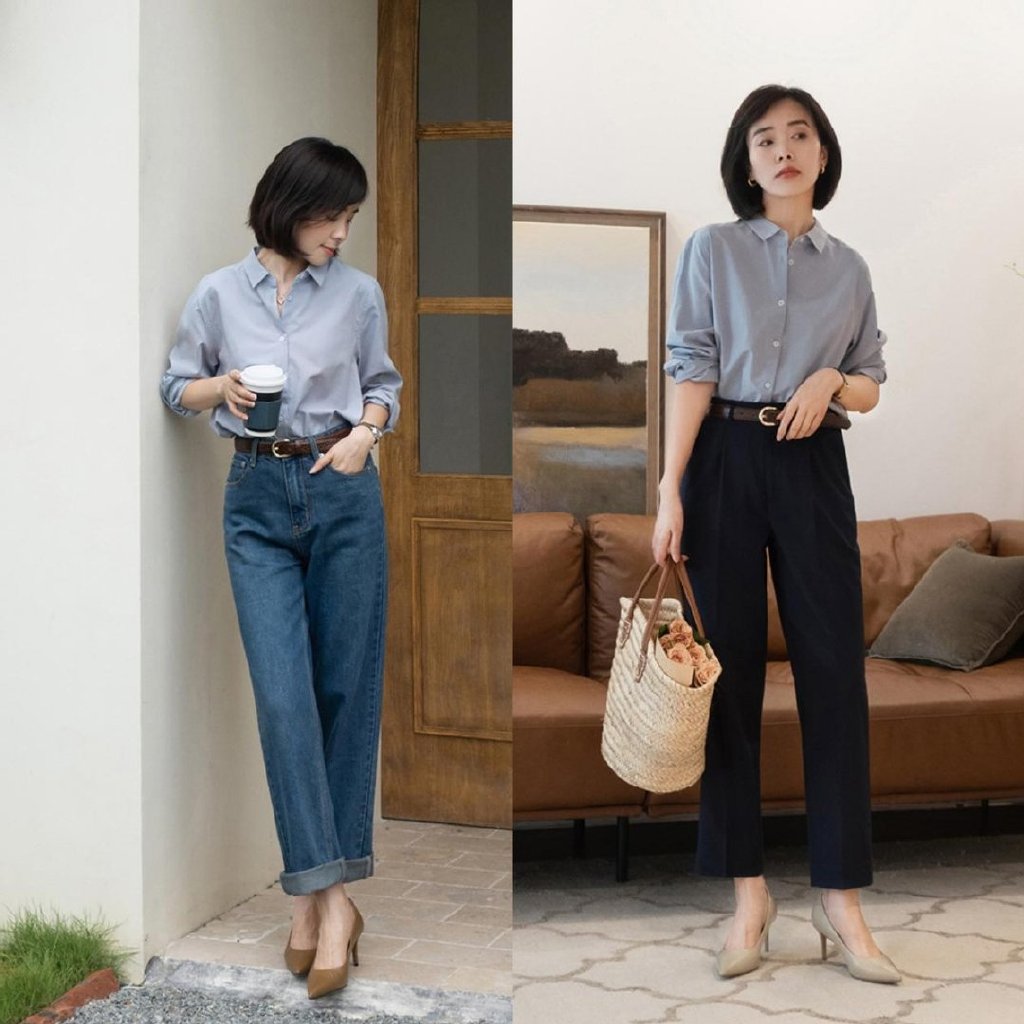 “衬衫”下面穿什么更好看？建议搭配“3种下装”，优雅有气质感休闲区蓝鸢梦想 - Www.slyday.coM