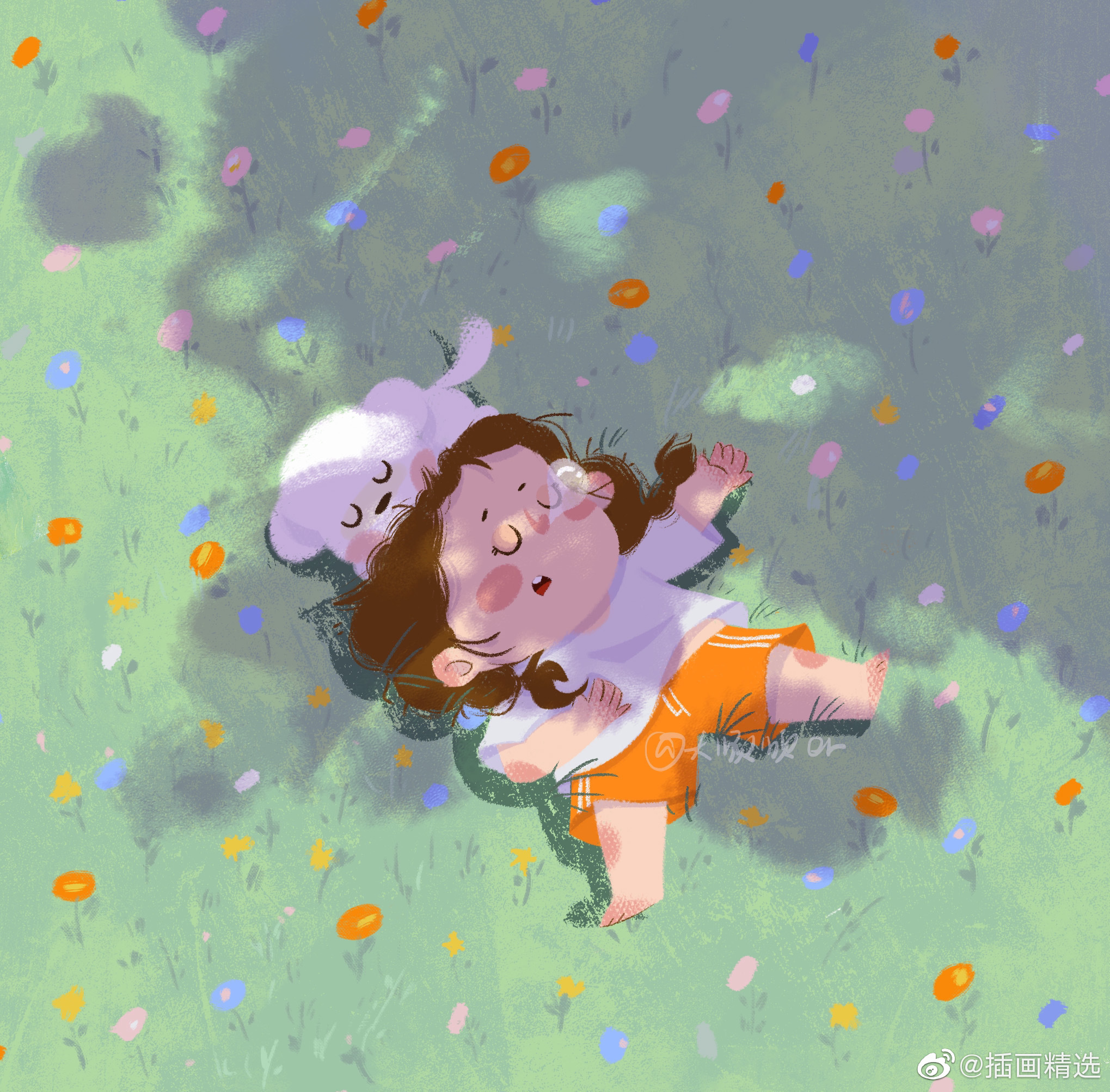 和小伙伴在深山里嬉戏-简单纯粹的童年总是令人难忘-童年主题插画投