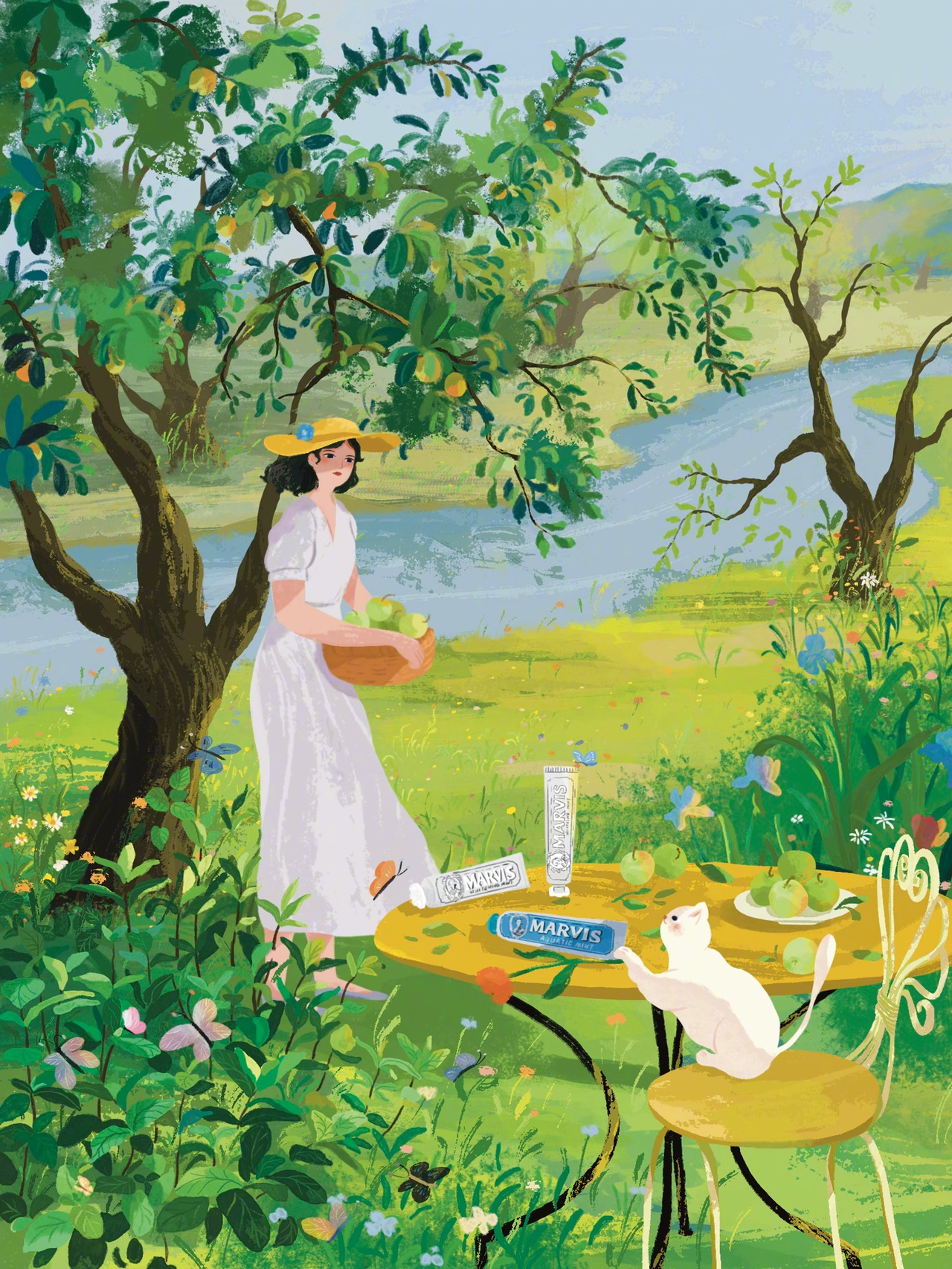 绿色系的插画看完心情都明媚了