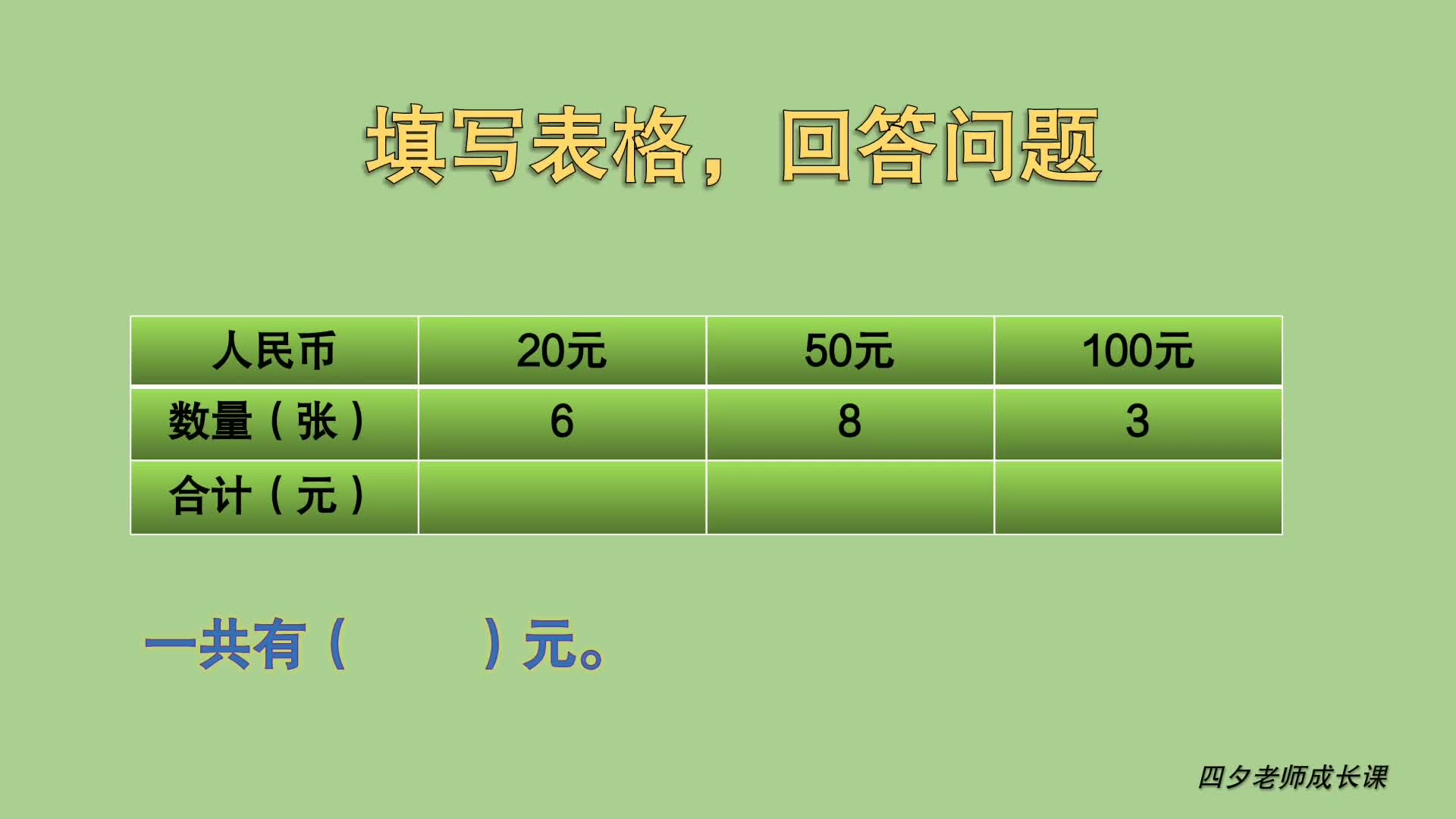 三年级数学 填写表格 回答问题