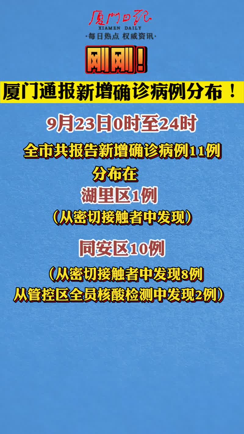 9月23日厦门市新增确诊病例11例 ,湖里区1例,同安区10例