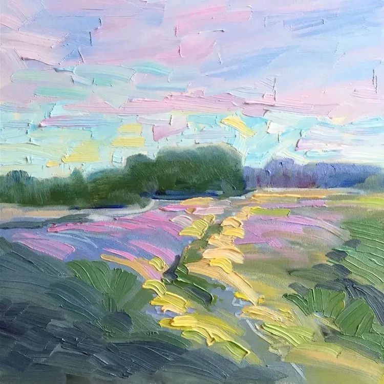 她用刮刀刮出斑驳的色彩能让人从画作中闻到夏天的味道