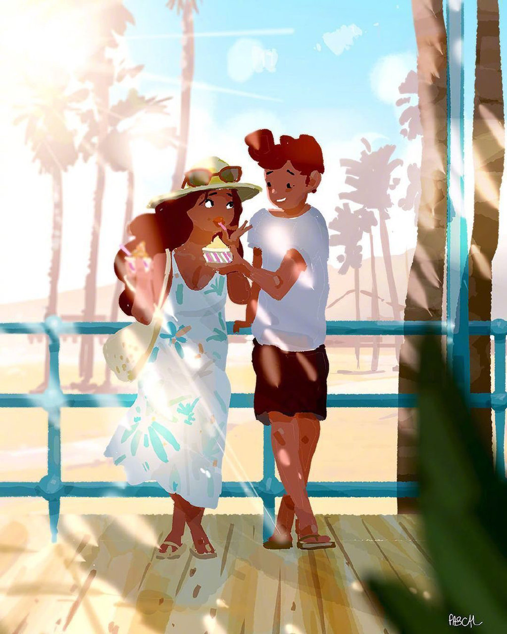 充满着浓浓情感的人物插画，不管是配色还是光影，都很有个人特色休闲区蓝鸢梦想 - Www.slyday.coM