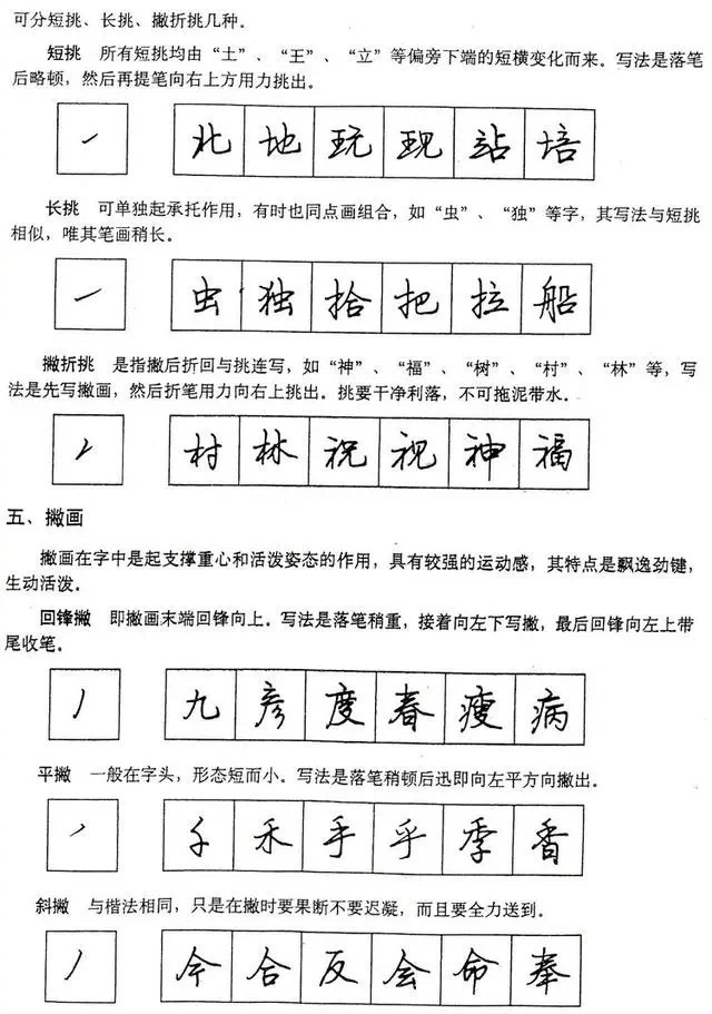 硬笔行书基本笔画 偏旁部首的写法