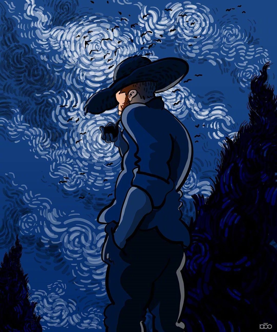 插画师笔下的梵高,太可爱了吧!by alirezakarimimoghadam