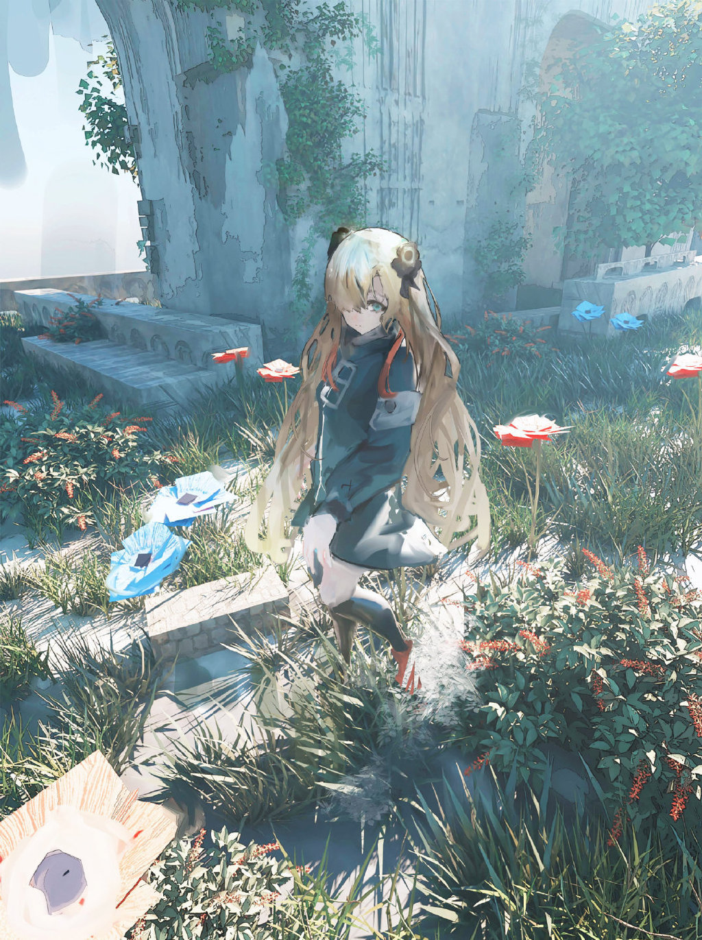 厚涂风格的二次元少女插画张扬精准的绘画透视充满未来感的场景