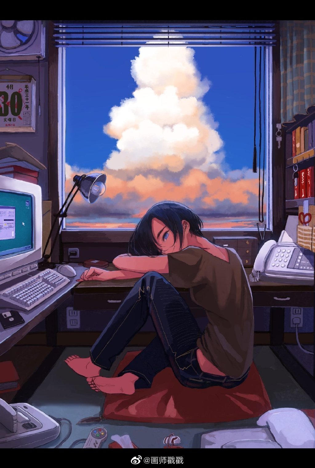 来自插画师kaneni的动漫人物场景创意插画系列——蓝天白云晴空少年
