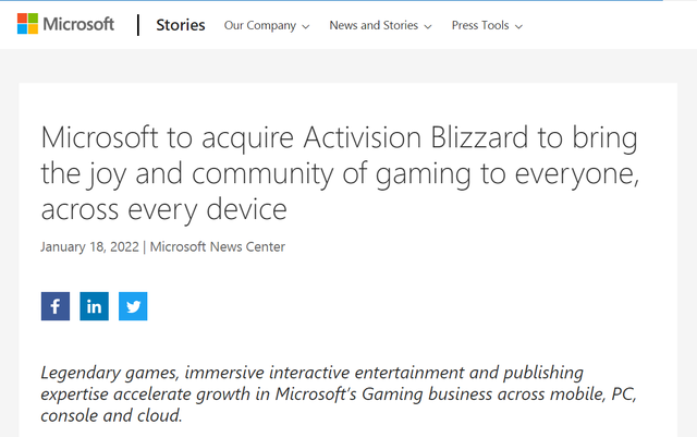 687亿美元，全现金！微软买下动视暴雪，发力“元宇宙”！创公司史上最大收购，将成世界第三大游戏公司休闲区蓝鸢梦想 - Www.slyday.coM