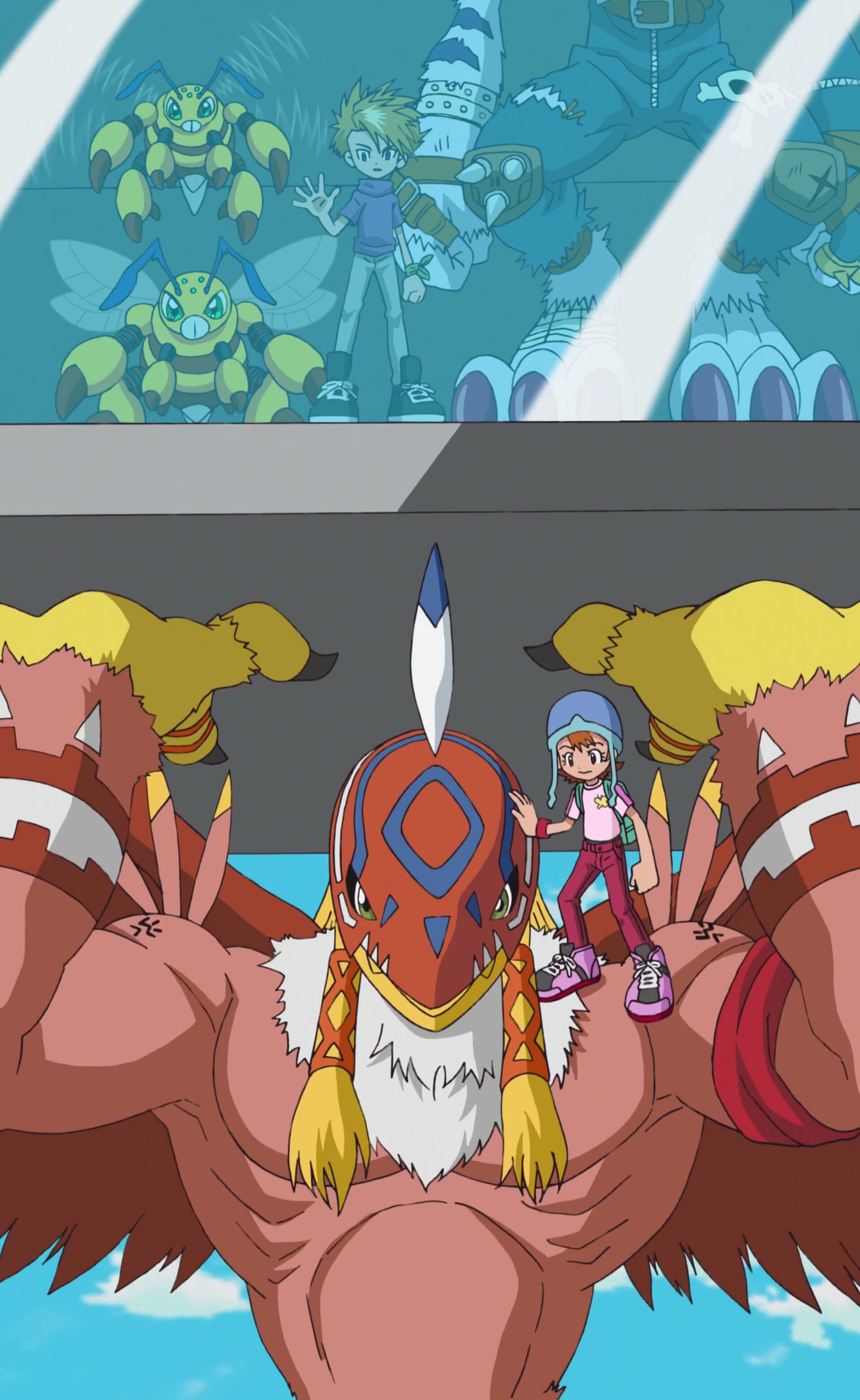 《数码宝贝大冒险:》第13集《红莲之翼迦楼罗兽》人物场景全景动画