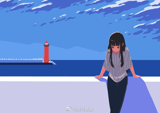 来自插画师kaneni的动漫人物场景创意插画系列——蓝天白云晴空少年