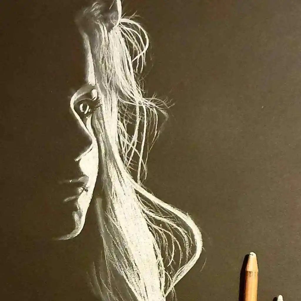 用白笔黑纸画成的素描画与正常画作完全相反神秘又梦幻