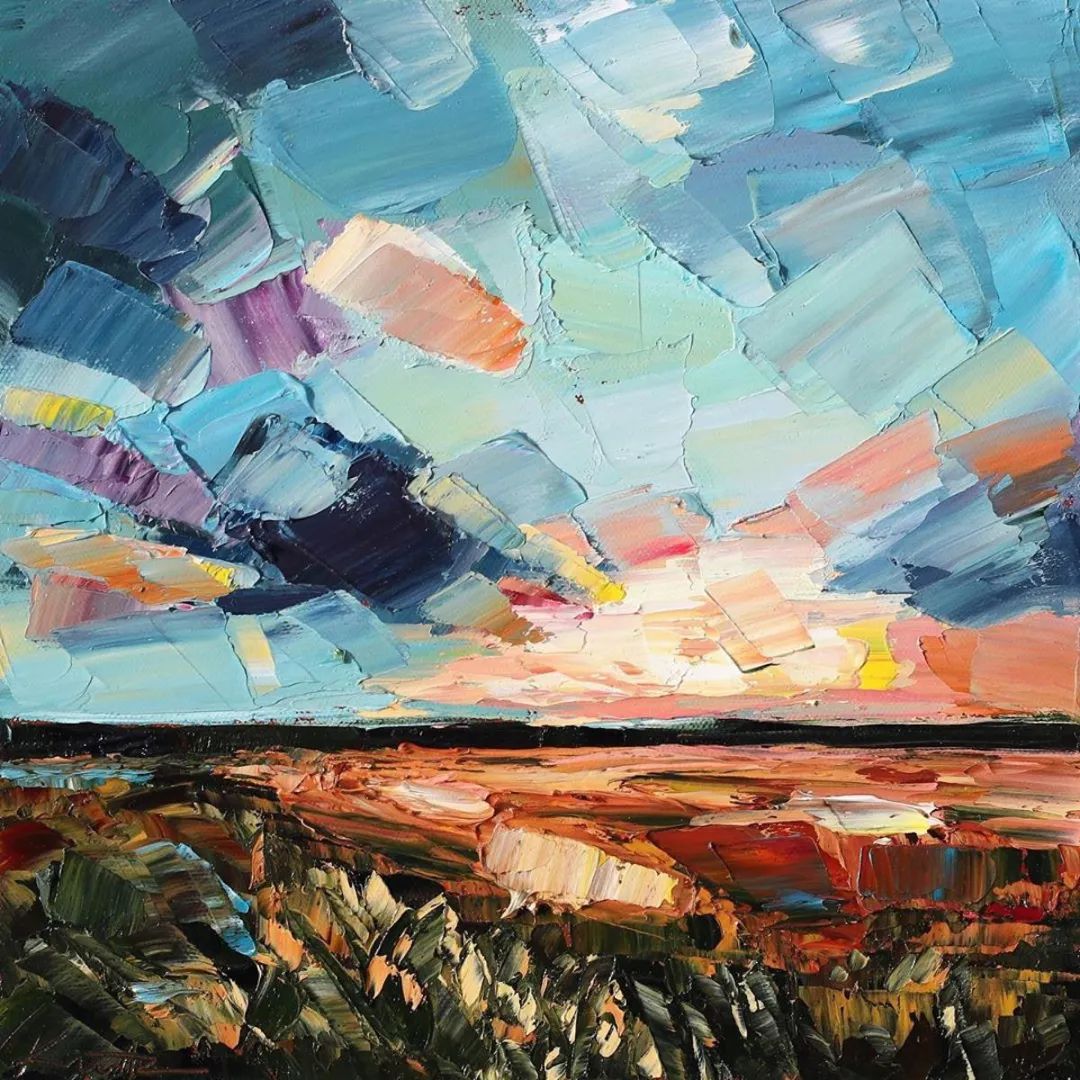 女画家用刮刀刮出震撼的风景一量2厘米厚网友心疼颜料