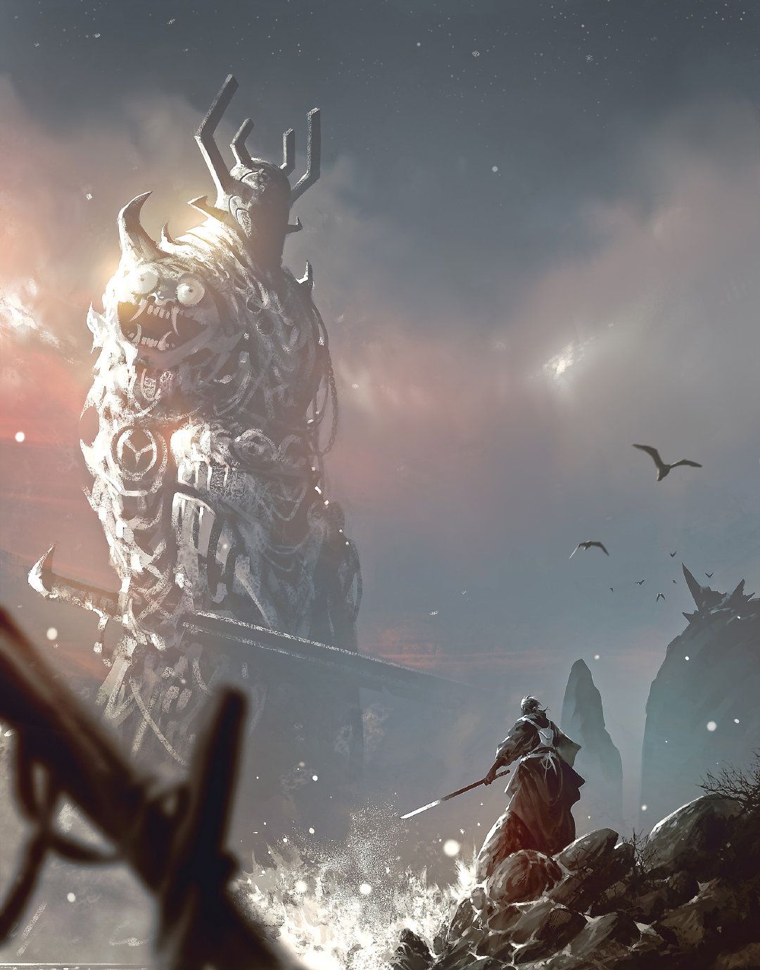 气势恢弘大气的异兽战争cg概念插画画面极具视觉冲击力