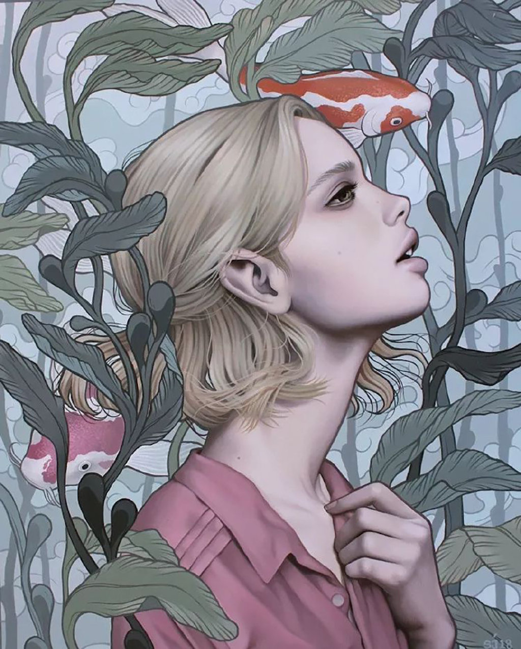 超现实主义女性肖像插画美丽的脸庞华丽的穿搭让人赏心悦目