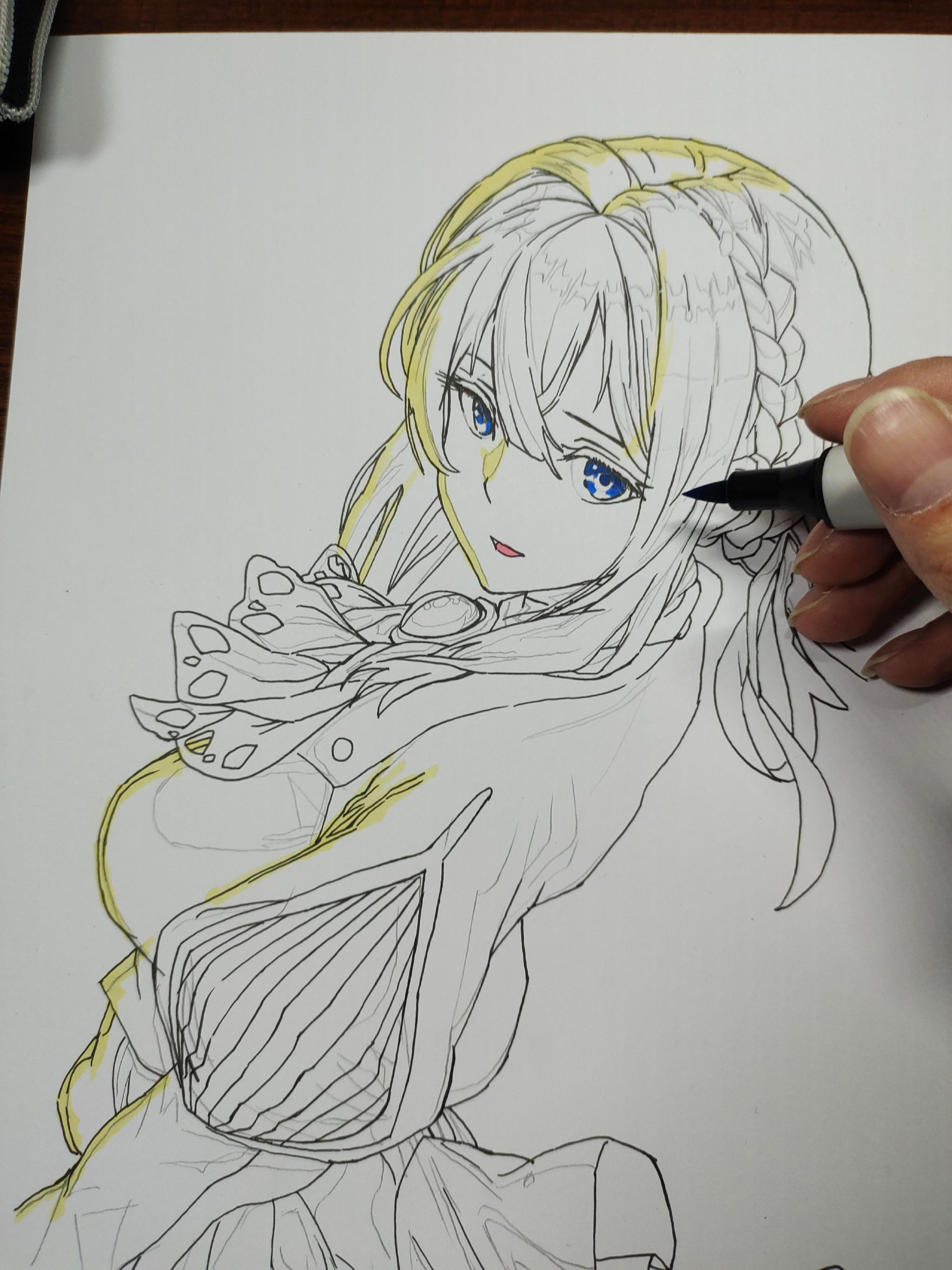 马克笔画 紫罗兰永恒花园 薇尔莉特·伊芙加登 自己画的