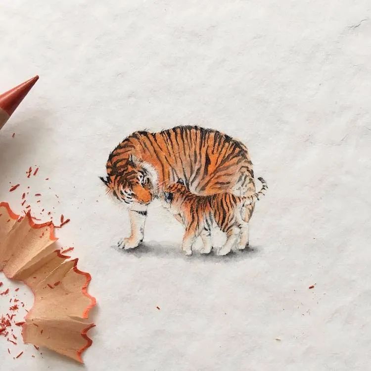 超迷你微型画作一幅画比硬币还要小细节要用放大镜来看