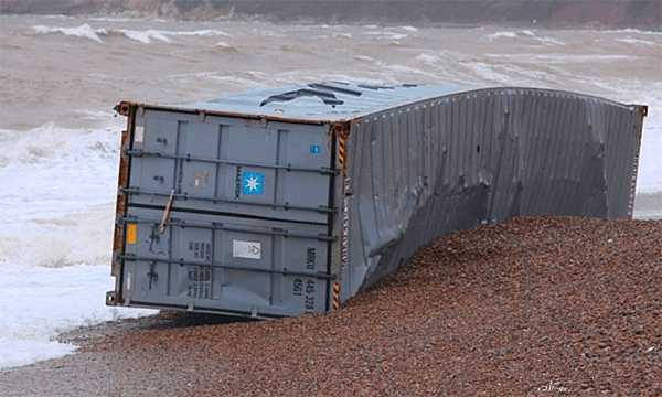 海滩上漂来一个破旧的集装箱, 随后引来附近居民疯抢