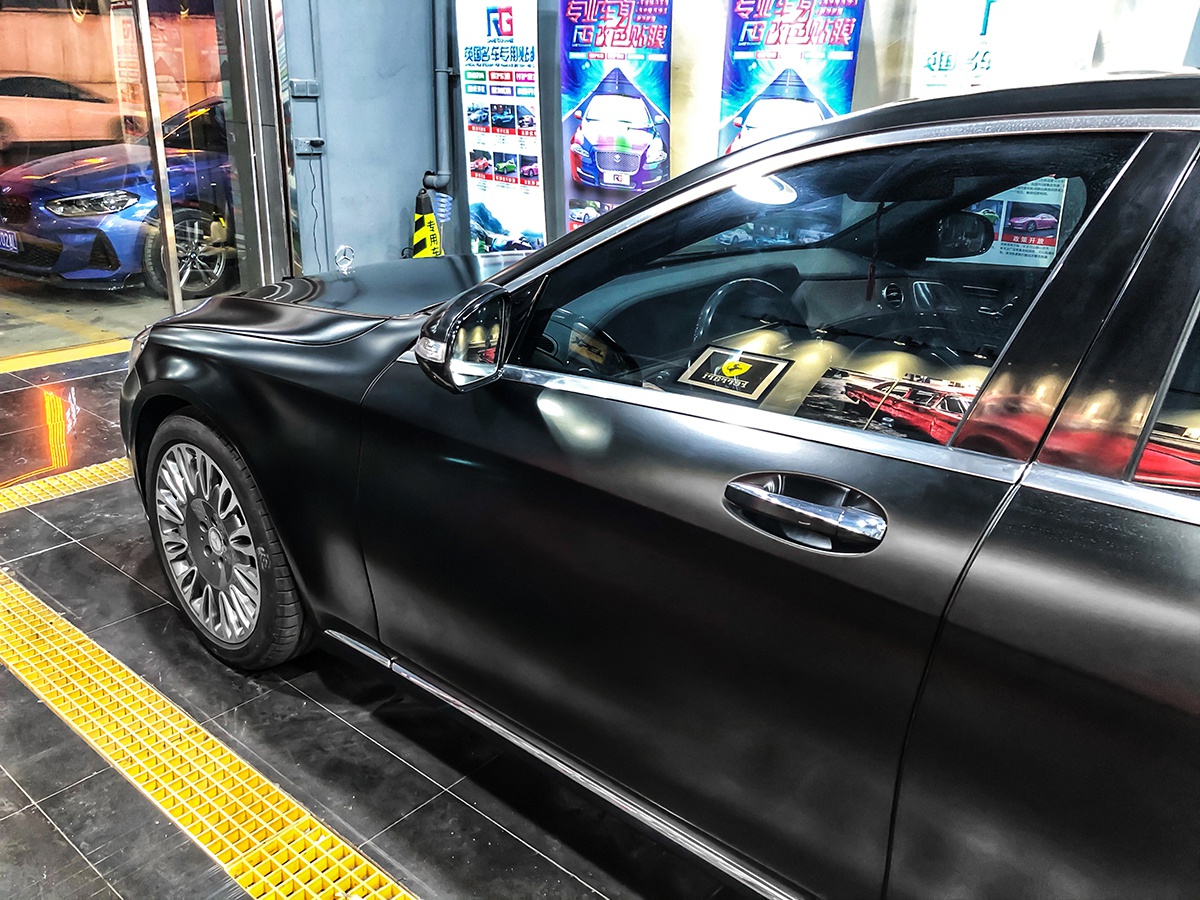 奔驰s500车身改色电光黑 rg瑞集改色膜佛山禅城加盟店出品