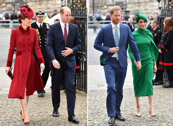 威廉和哈里夫妇出席庆典,凯特梅根上演"红配绿",妯娌俩都超美