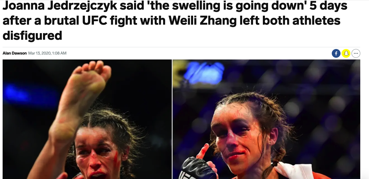 乔安娜被张伟丽胖揍后发声:脸部肿块正在消退 教练已在准备二战