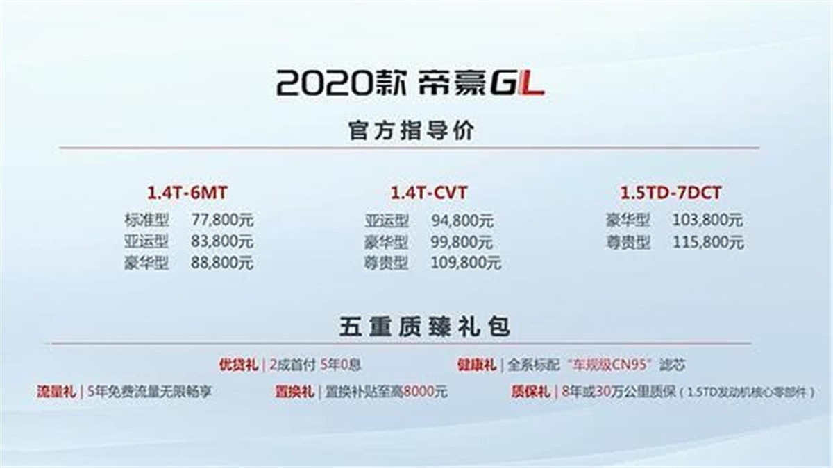 2020款吉利帝豪GL上市 细节升级售7.78-11.58万元