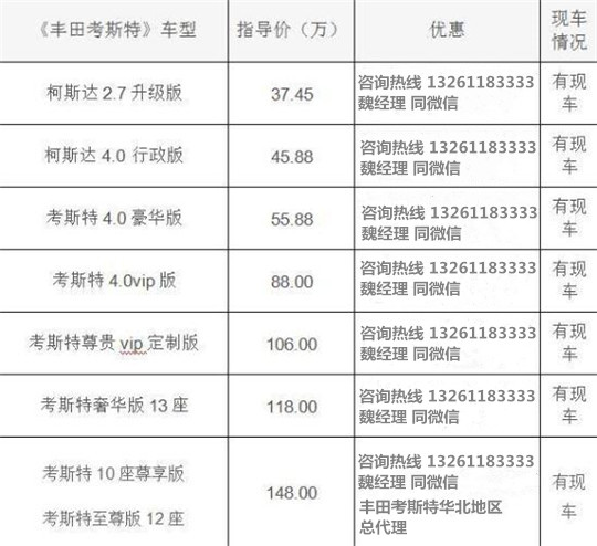 丰田考斯特10座商务车丰田考斯特开启定制版