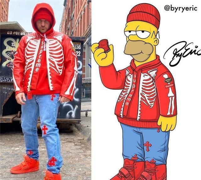 哥你穿鞋挺费啊~没想到效果还这么好,比如章鱼哥就穿了supreme的卫衣