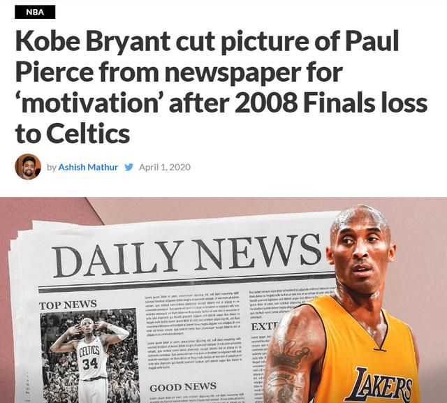 wnba球星忆科比往事:剪下有皮尔斯的报纸 他说这会是动力