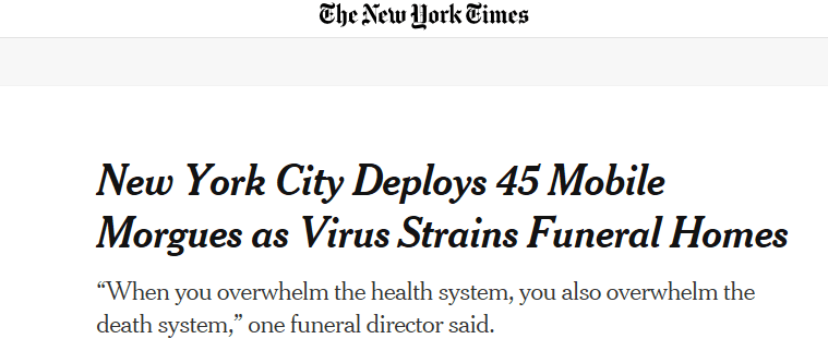 美国纽约疫情恶化：新设45个移动停尸房，火葬场获准全天候工作