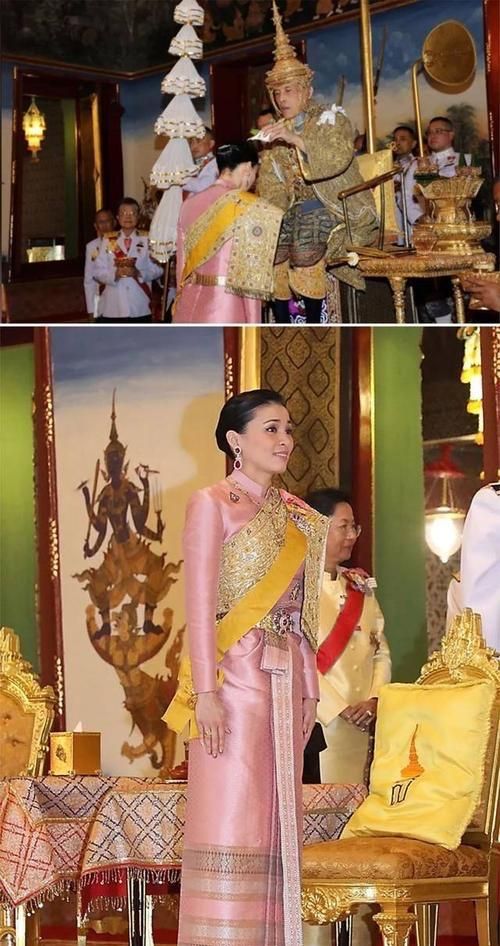 泰王结束与20位嫔妃度假,苏提达穿玫瑰粉华服相伴,皮肤显娇嫩
