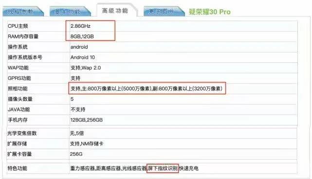 荣耀30pro配置曝光,90hz 屏下指纹 无线充电,力拼华为p40!