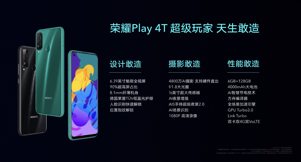 麒麟810+4800万三摄+屏幕指纹，荣耀Play4T颜值配置样样俱全！