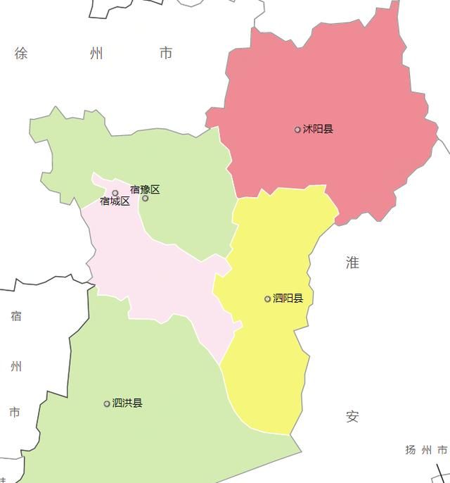 下面是江苏宿迁市的行政区划地图.