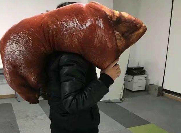 男子买到巨型猪蹄,回家竟直接放椅子上,女友用手触摸后,乐坏了